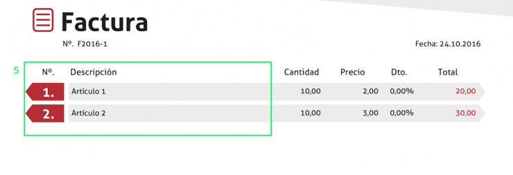 Descripción de concepto de factura