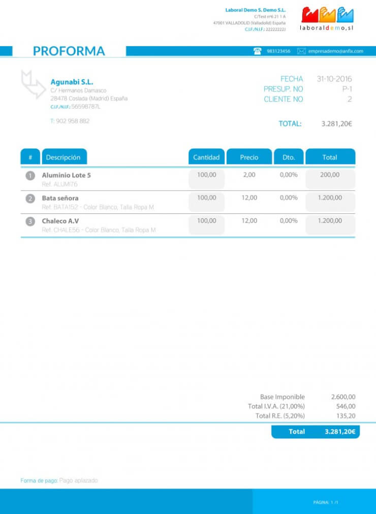 factura tipo proforma