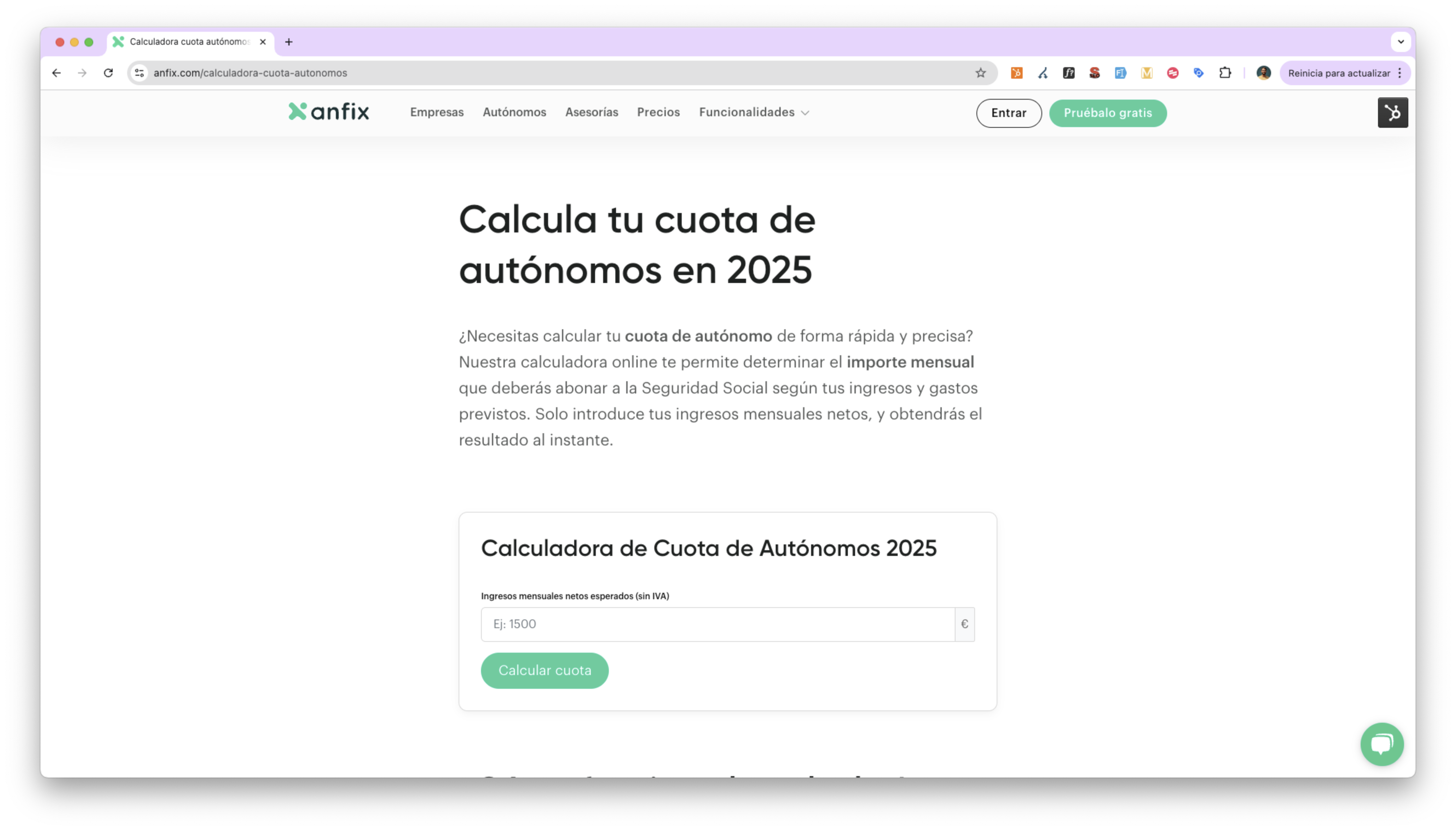 Calculadora de Cuota de Autónomos en 2025 - Anfix