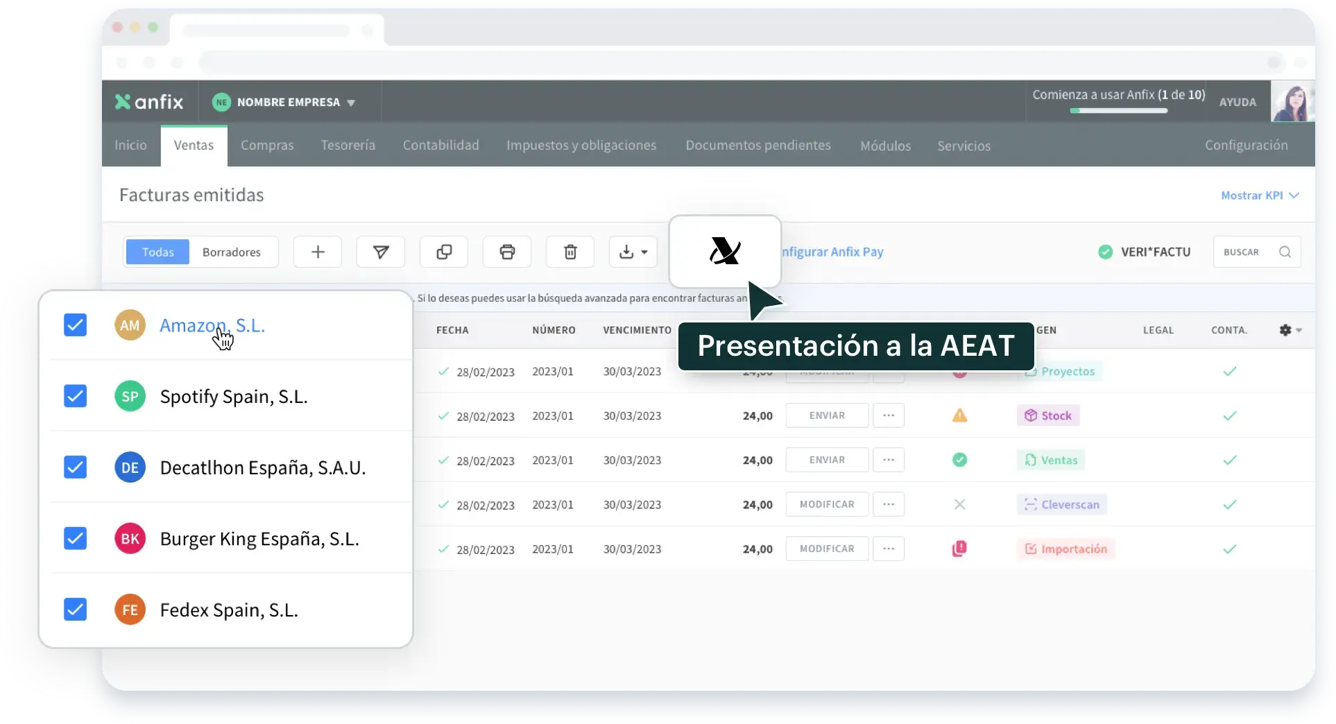 presentacion facturas verifactu anfix